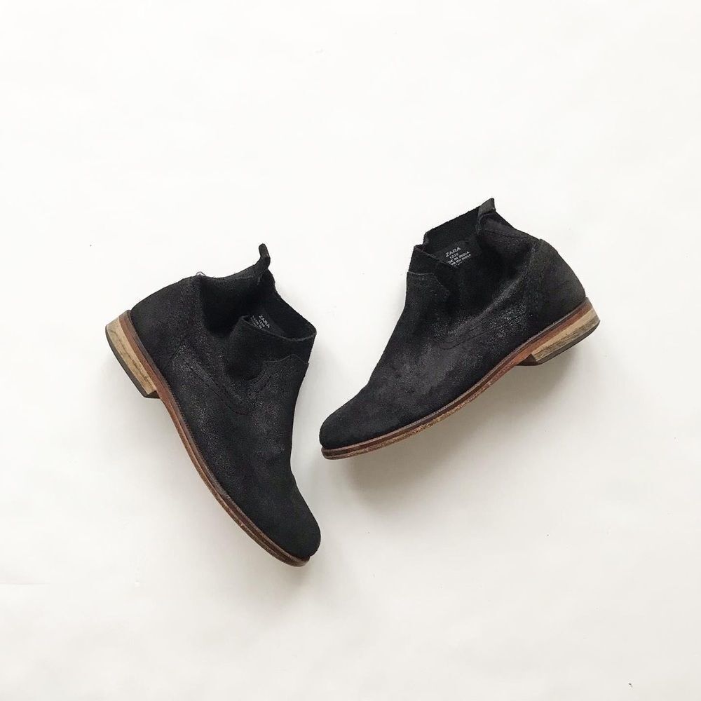 Zara black sparkly leather ankle boots EUC  size 28(11)